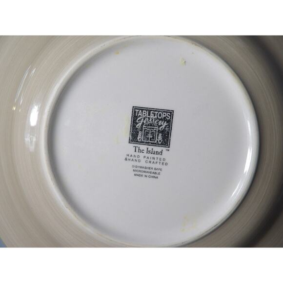 Tabletops Gallery Dinner Plates The Island Palm Trees Tropical 10.75 Handpainted - Picture 5 of 6